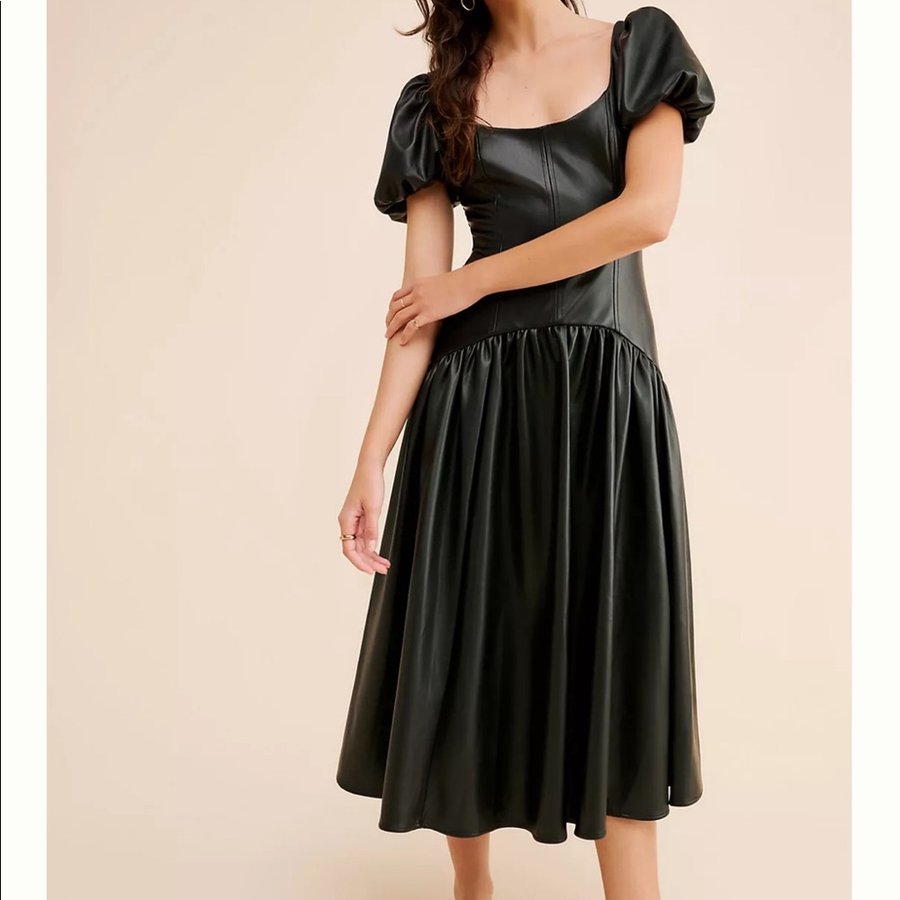 Hutch Vegan Leather Drop Waist Midi Dress
